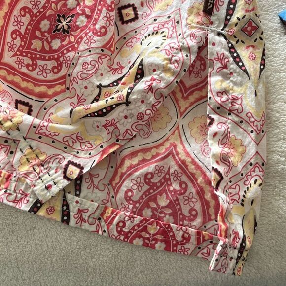 Prana Cotton Tunic Pink White Patterned Fabric V-Neck Split Hem Bottom Sleeves S - Picture 9 of 12